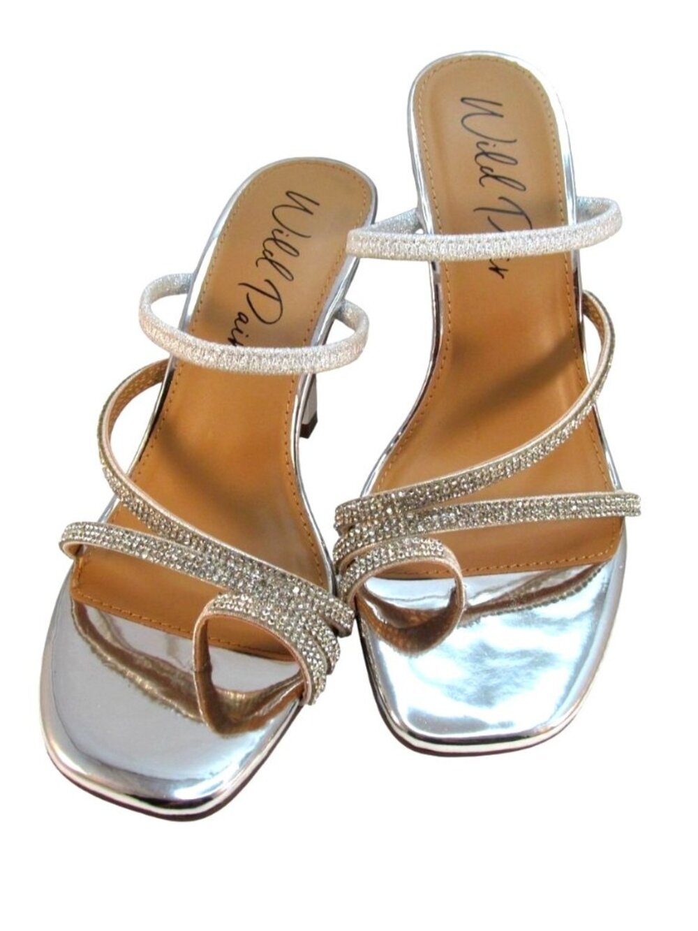 NIB Wild Pair Lenore Women's 3.75" Heel Sandals Sparkling Silver Open Toe 6.5 M